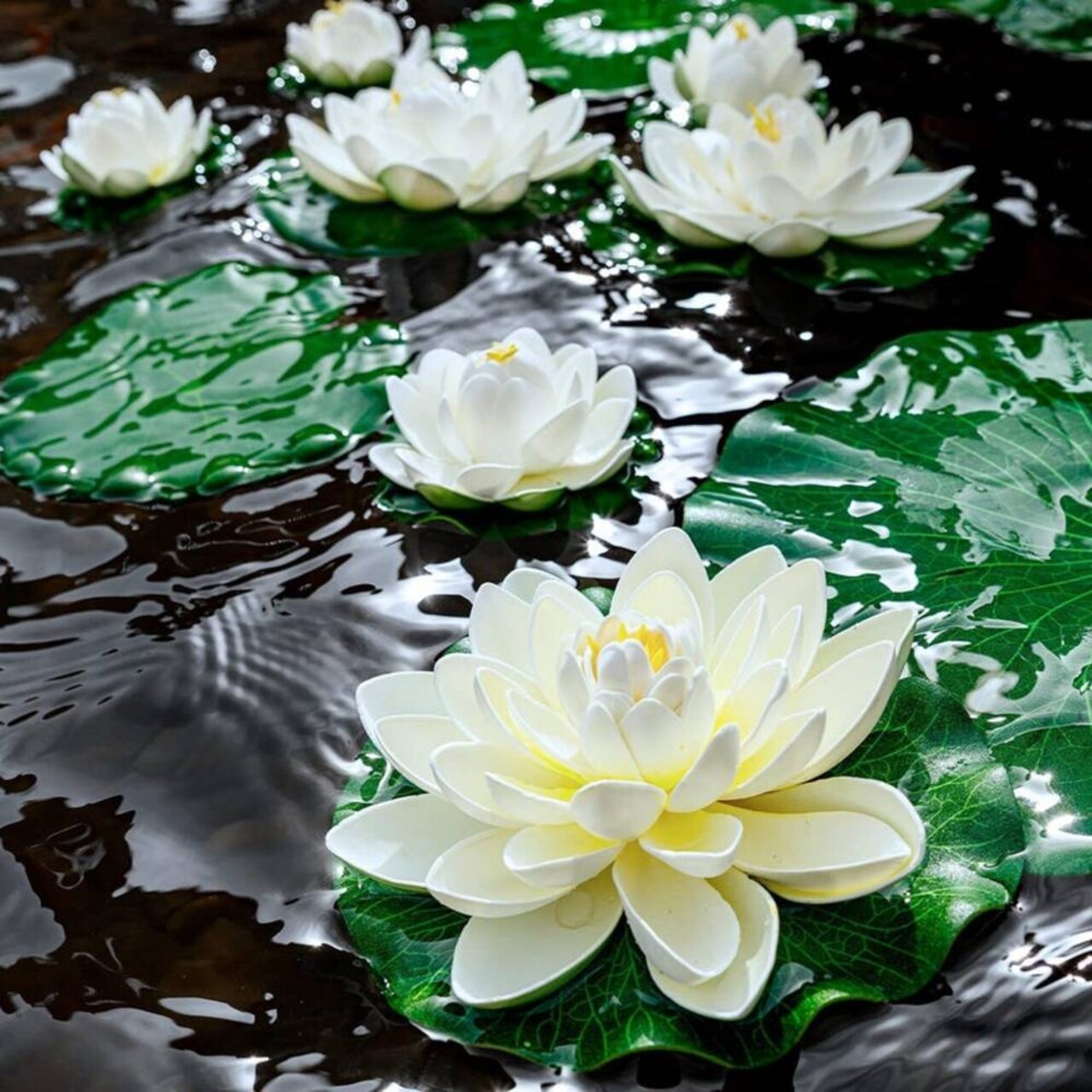 9Pcs Artificial Lotus Water Lily Pad Floating Foam Lotus Flowers